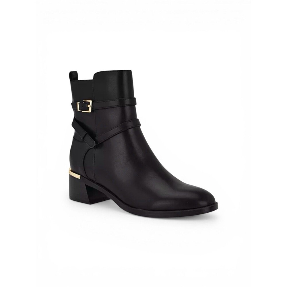 Calvin Klein Jasen Buckle Strap Block Heel Ankle Bootie Black Size 6M NIB